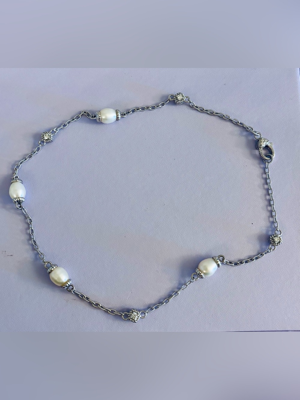 Judith Ripka White Pearl & Sterling Silver Chain Necklace 18"